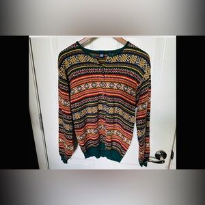 Gap Vintage Y2K knit 100% Cotton Pattern Christmas‎ Cardigan , S